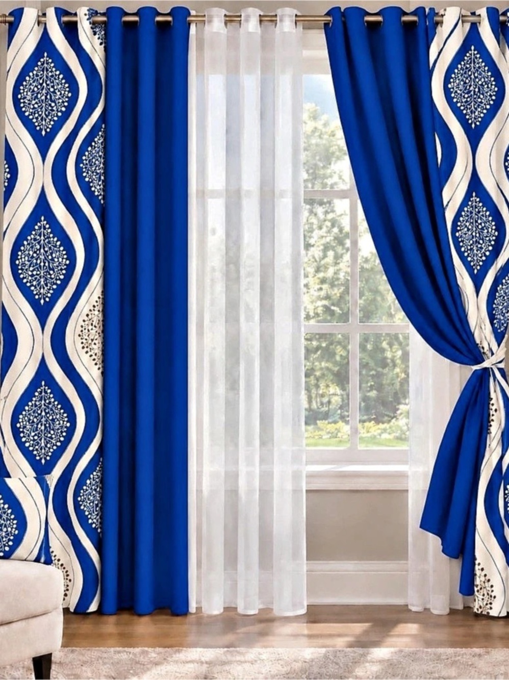 Blue & White Geometric Curtains